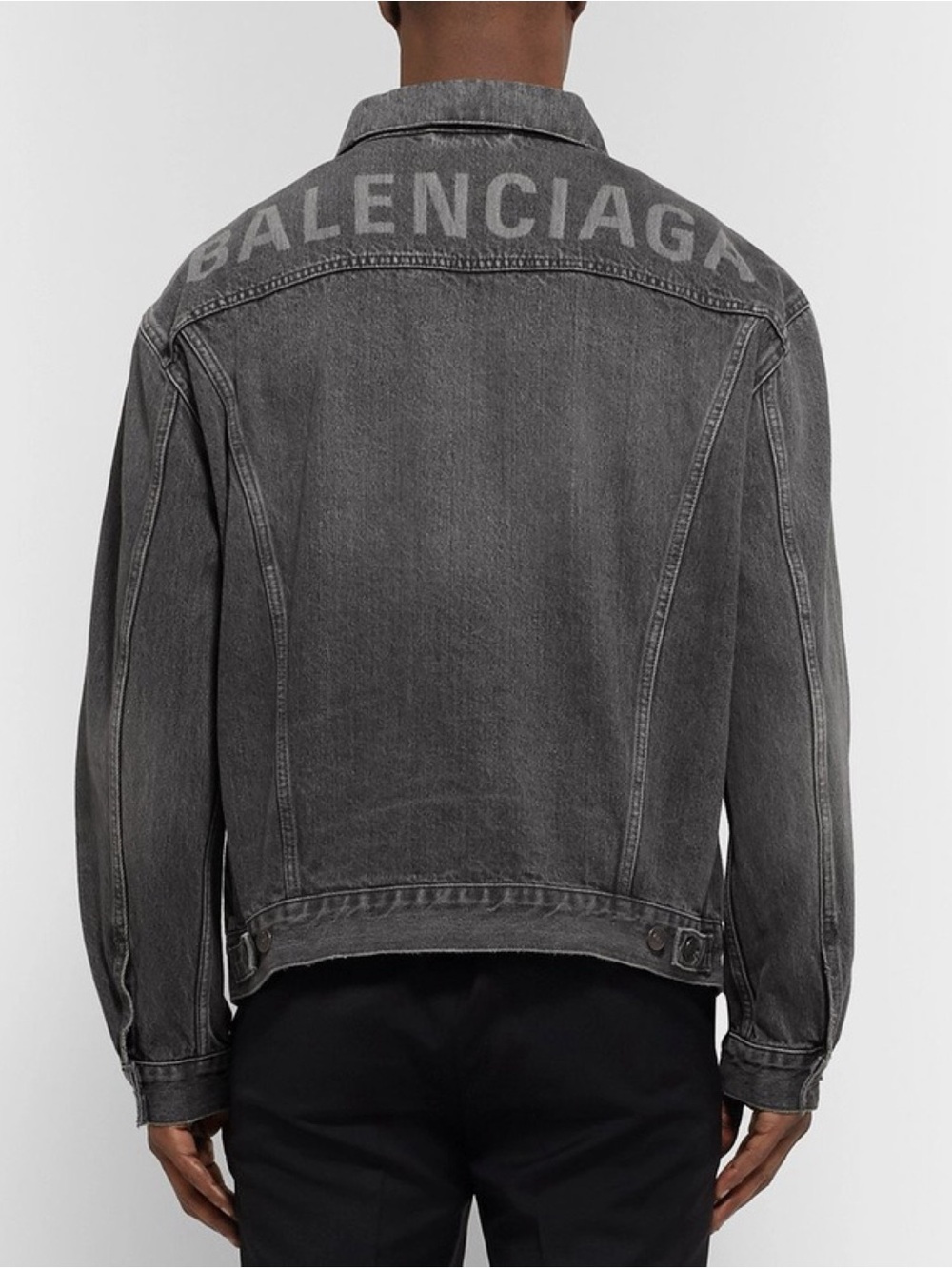 Authentic Gray Black Balenciaga Logo boxy Denim Jacket Men IT44 Designer Jacket - Picture 1 of 12
